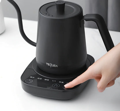 Slender mouth electric kettle with stainless steel body and touch control panel