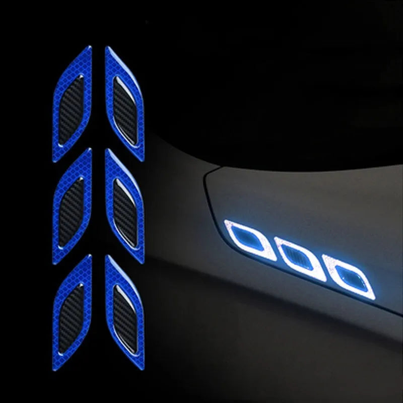 Blue and yellow reflective resin warning tape strips for car bumper, 17mm wide.