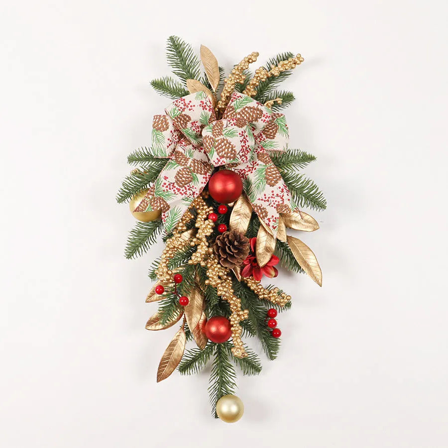 Upside down Christmas garland ornament in American country style, showing plastic construction and optional integrated lights.