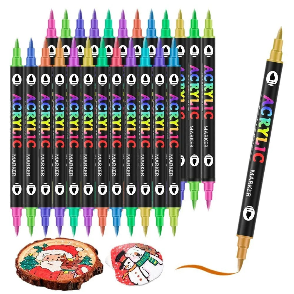 Set of double-headed acrylic marker pens showing washable opaque colours with quick-drying ink