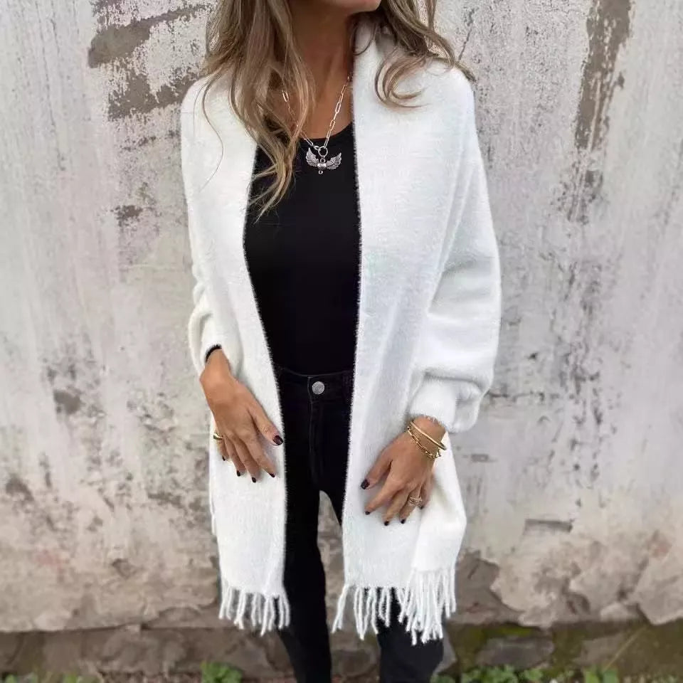 Women's Knitted Batwing Sleeve Cardigan with Tassel Design in various colors