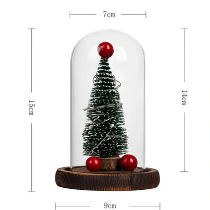 25cm green Christmas tree glass cover with integrated LED lights and carbide base