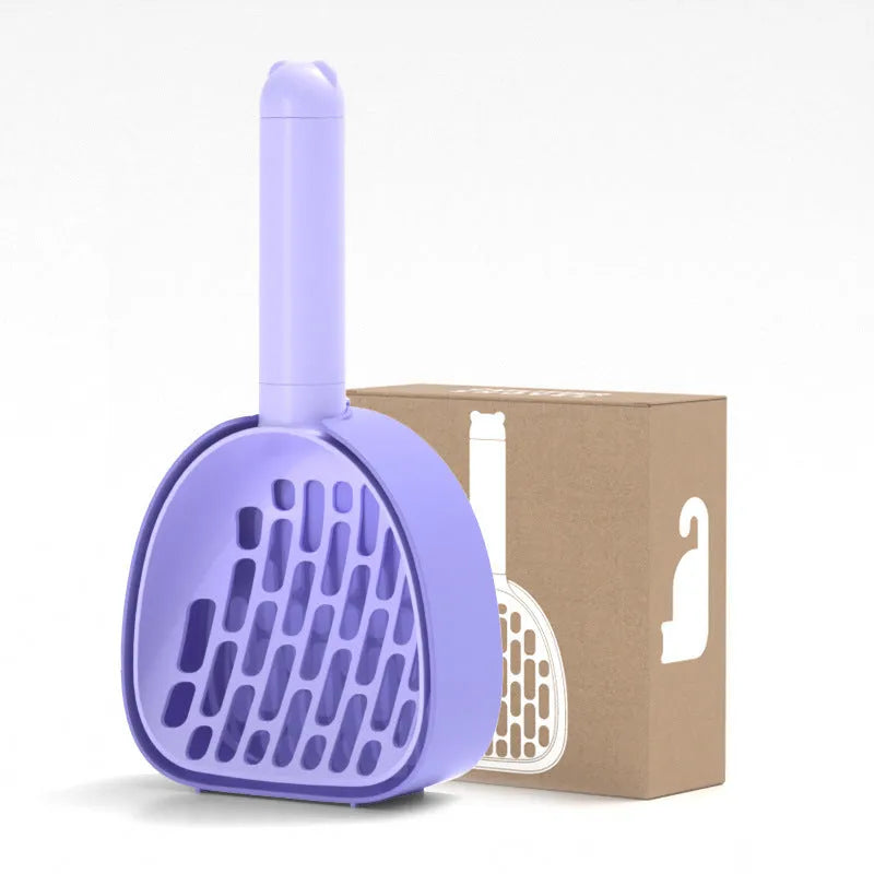 White ABS plastic cat litter scoop with storage base and hidden bag compartment
