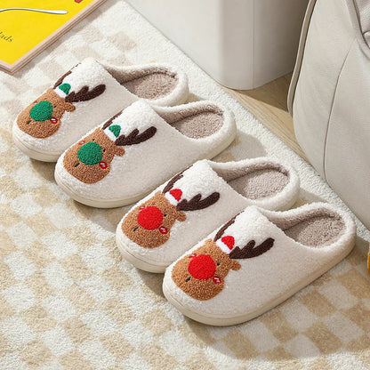 Cozy Elk-themed Christmas slippers with plush materials and slip-resistant soles for indoor comfort and style
