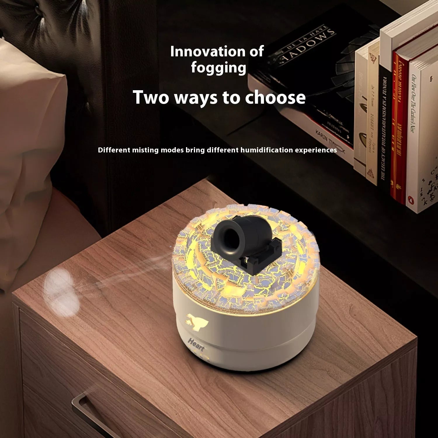 Battery-operated aroma diffuser with colorful flame light and humidifier function