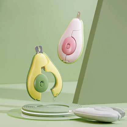 Professional LED pet nail clipper for small dog and cat claw trimming in green, pink, and white colours