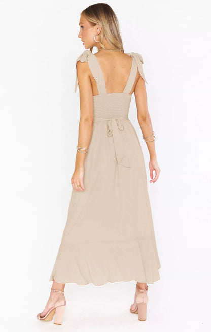 Women's summer suspender split dress with lace-up detail in various colors
