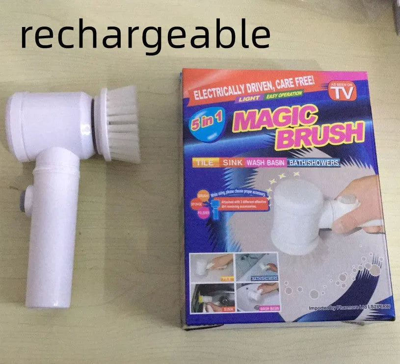 White Magic Brush electric cleaning scrubber with three interchangeable brush heads for bathtubs and sinks