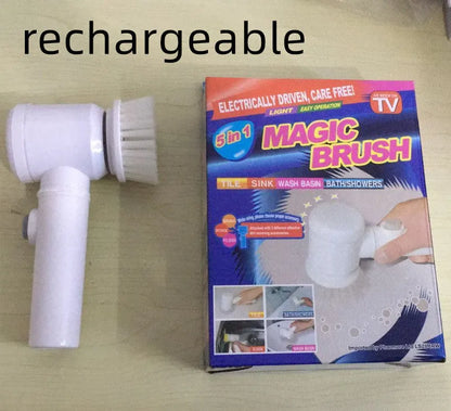White Magic Brush electric cleaning scrubber with three interchangeable brush heads for bathtubs and sinks