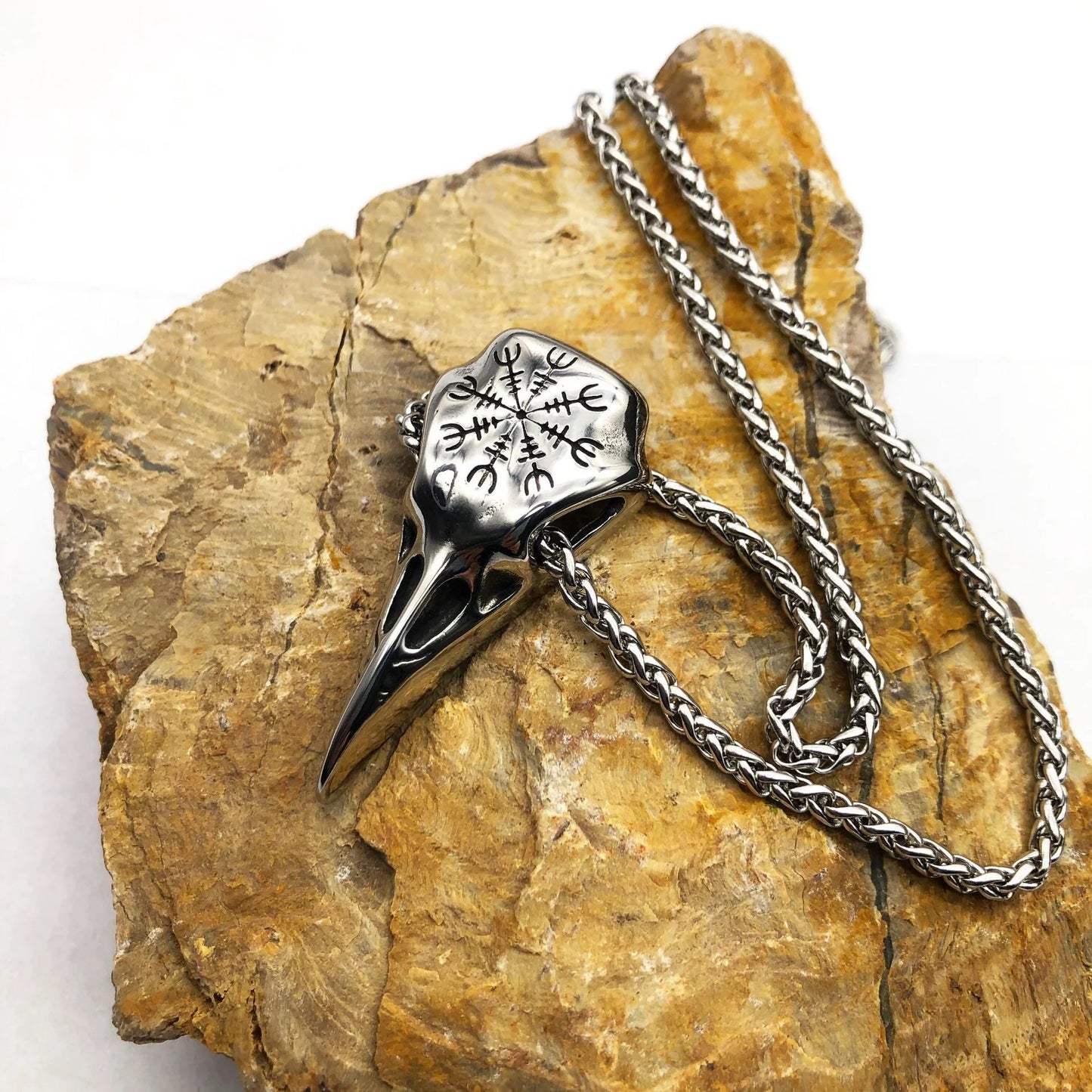 Stylish titanium steel Viking skull pendant necklace with an eagle beak design