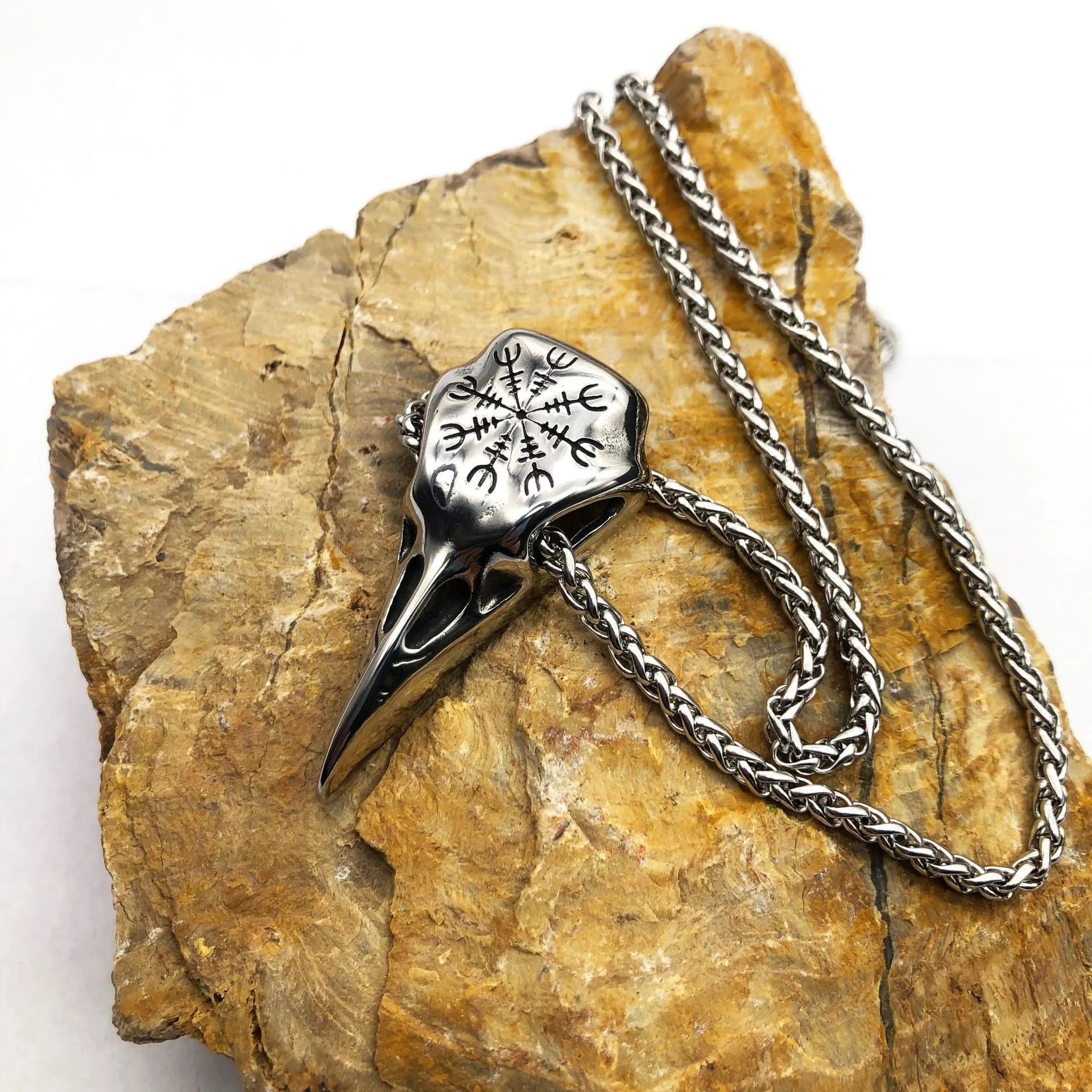 Stylish titanium steel Viking skull pendant necklace with an eagle beak design