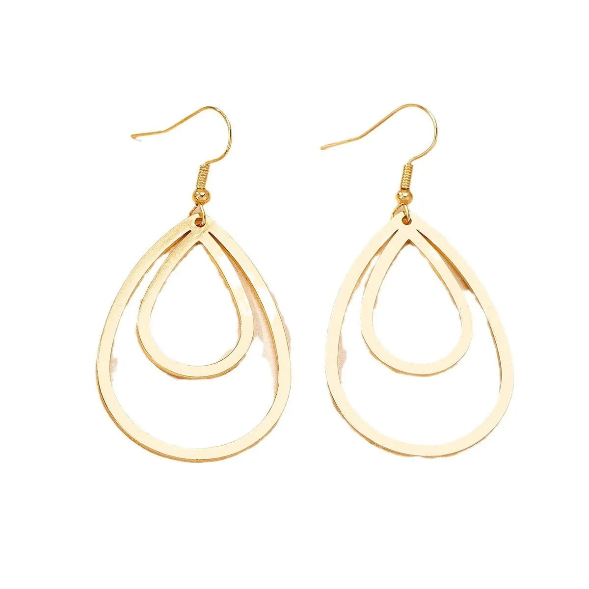 Golden yellow hollow drop earrings made from iron, shown as a single pair for everyday fashion.