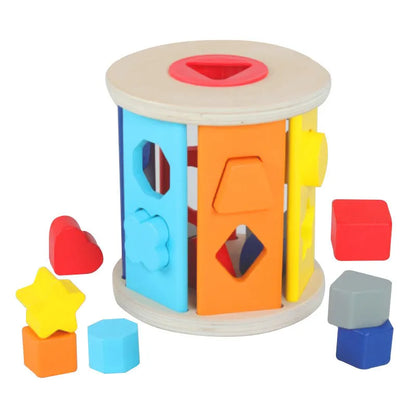 Wooden geometric shape matching building blocks with intelligence boxes for infants educational toy