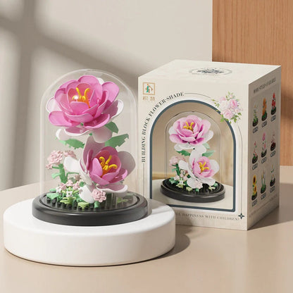 Eternal Flower Basket building blocks set with eight floral designs in colour box packaging