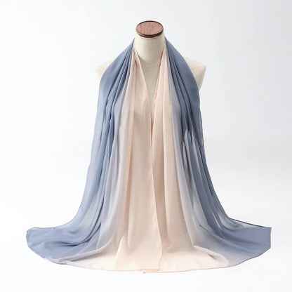 Women's chiffon bubble towel scarf in ethnic pattern showing draped length of 175 cm