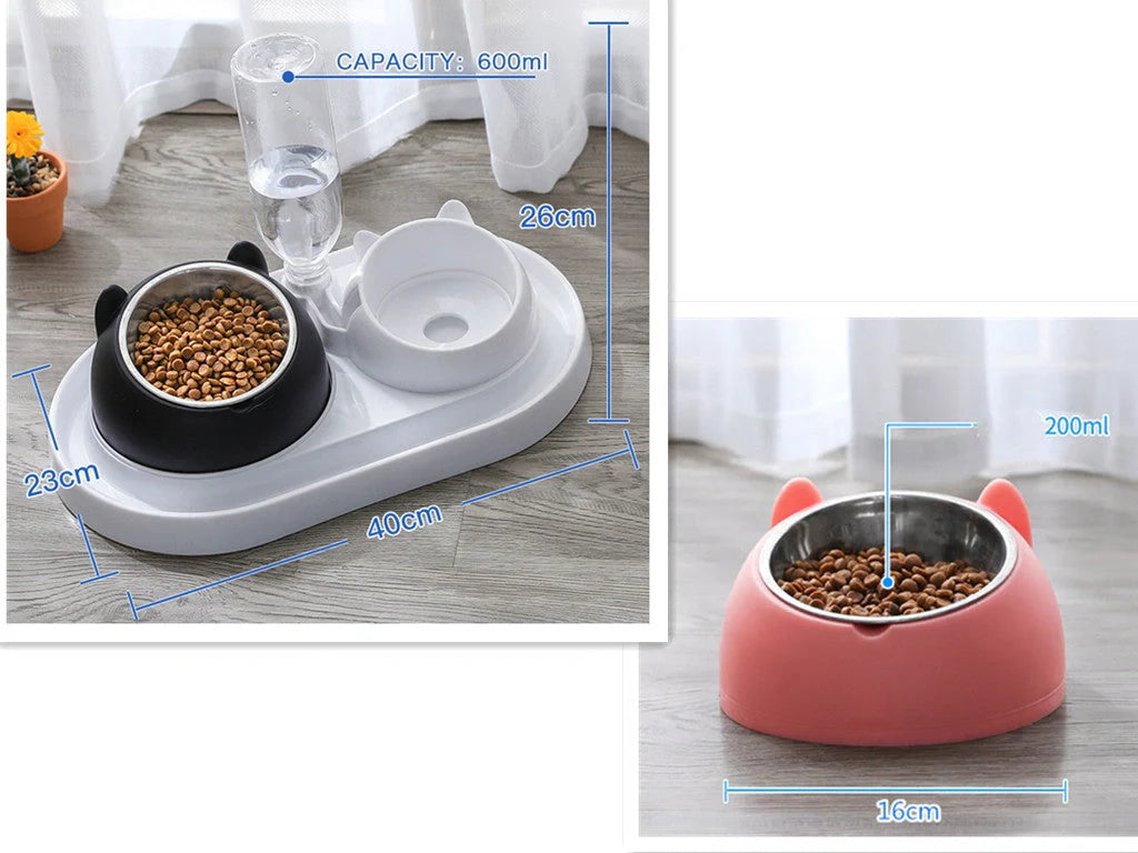 Stainless steel pet bowl with 15° tilt for cervical spine health, available in multiple colors