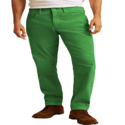 Corduroy straight trousers in green, army green, white, or khaki with a loose casual fit and zip placket