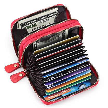 Genuine cowhide leather expanding card holder wallet with zipper closure in multiple colour options