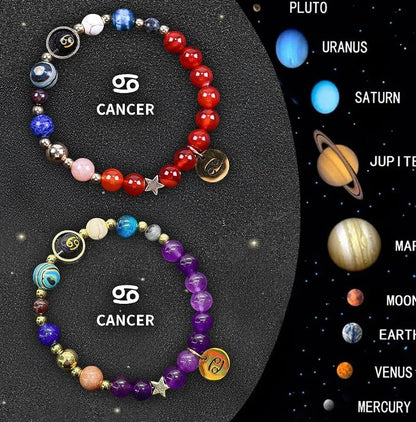 Adjustable natural stone zodiac bracelets showing 12 sign styles with 18-20cm cord