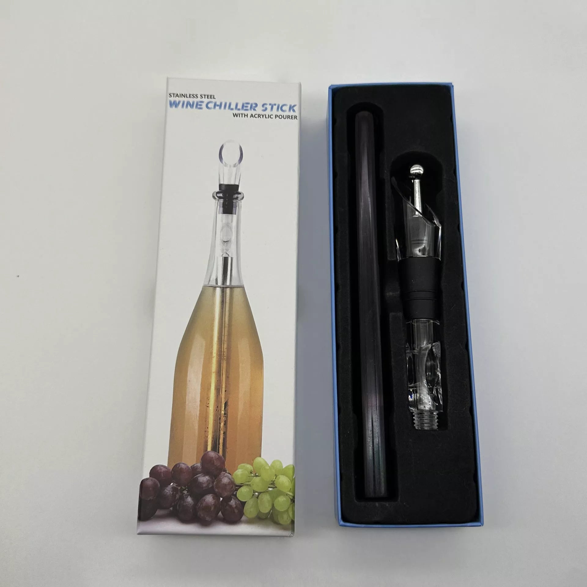Stainless steel wine chilling rod with leakproof pourer, perfect for quick cooling and enhanced flavor