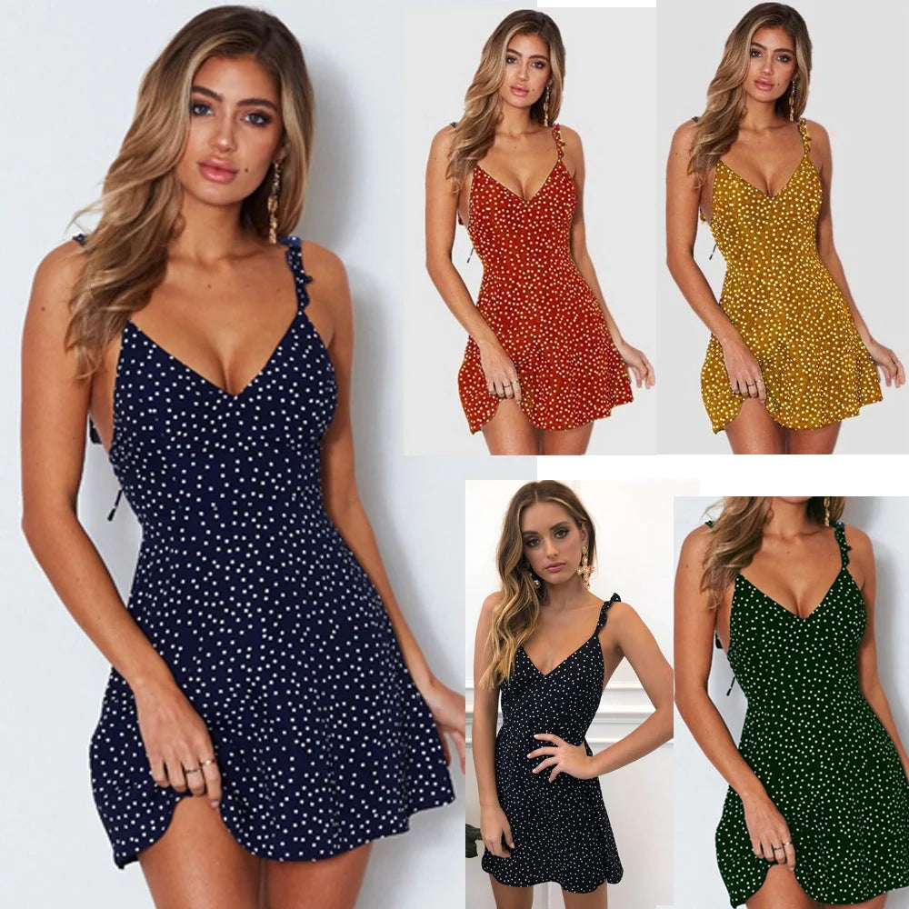Polka-dot strappy dress for women in various colors and sizes