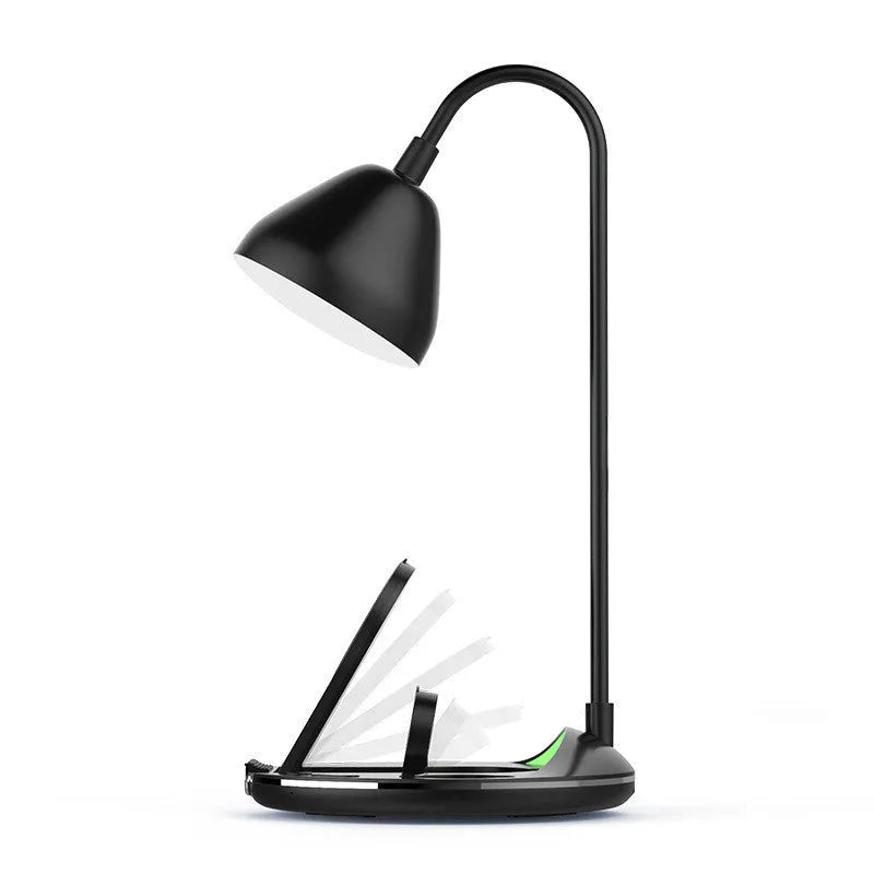 Black and white magnetic folding wireless charger with USB cable showing folded and extended positions