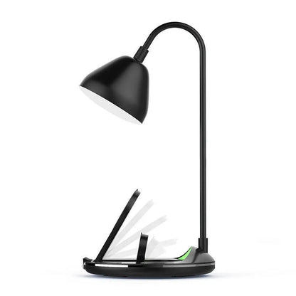 Black and white magnetic folding wireless charger with USB cable showing folded and extended positions