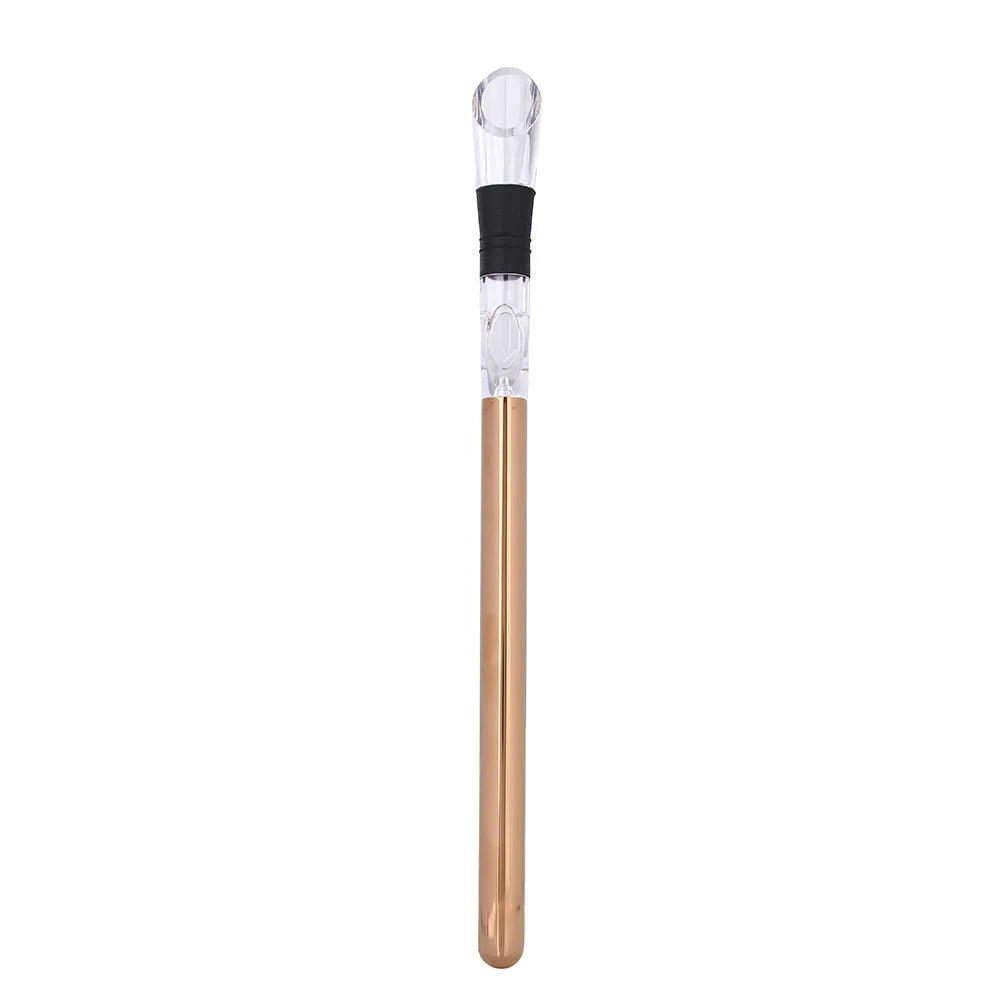 Stainless steel wine chilling rod with acrylic aerator pourer for cooling bottles from inside