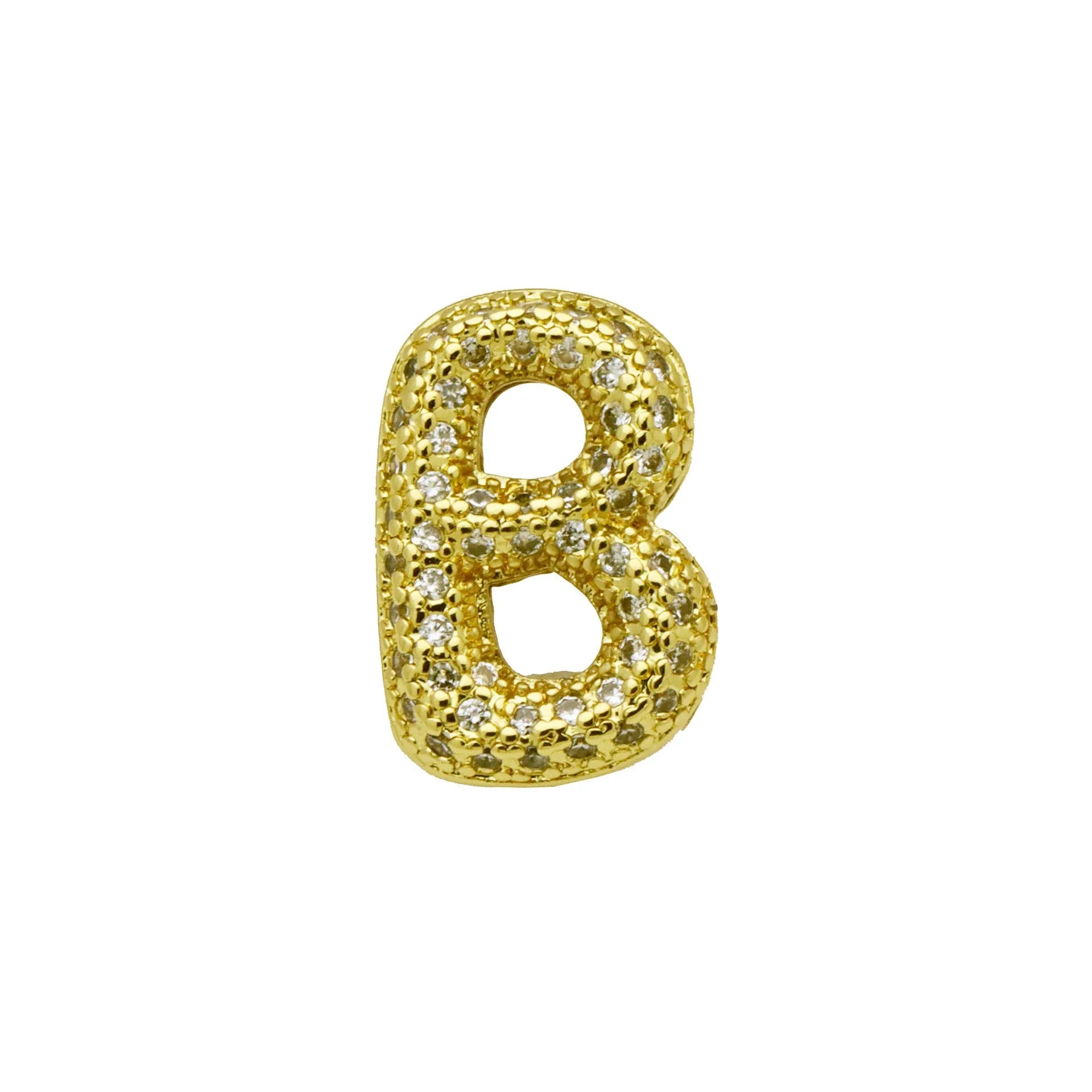 Retro style copper bracelet with English letter charm featuring micro inlaid zirconium stones in gold plating