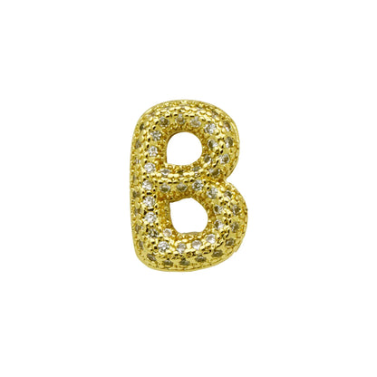 Retro style copper bracelet with English letter charm featuring micro inlaid zirconium stones in gold plating