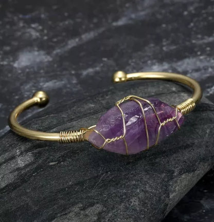 Asgard Crafted Natural Gemstone Bangle with adjustable elastic band and unique gemstone centerpiece