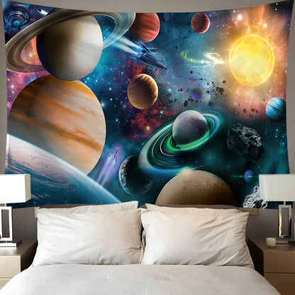 Digital printing colourful starry art wall tapestry with detailed star patterns on polyester fibre material