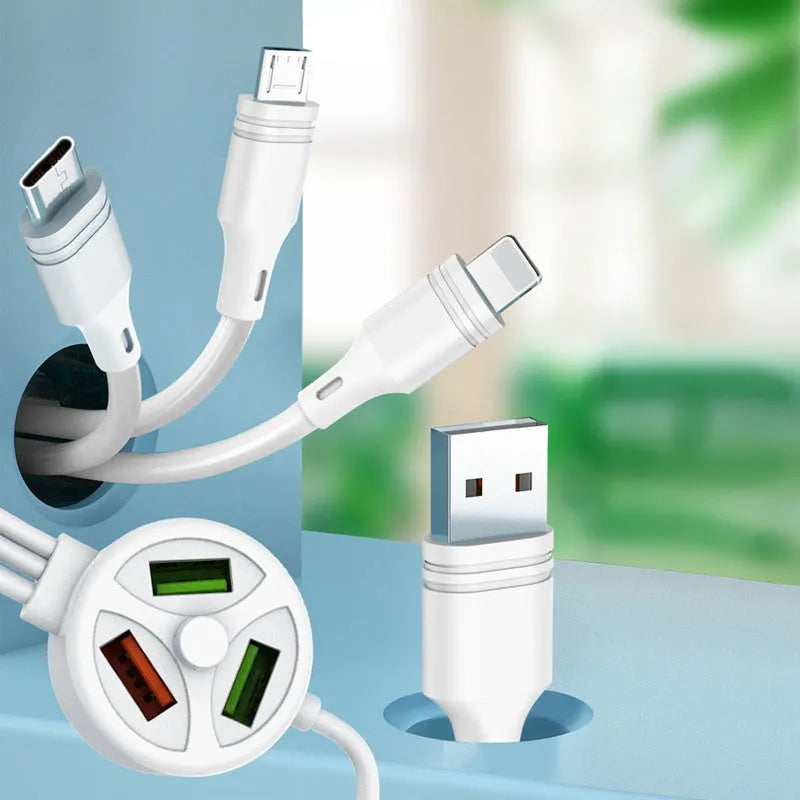 PDPVC mobile phone charging cable with multiple USB connectors and 1.2m length