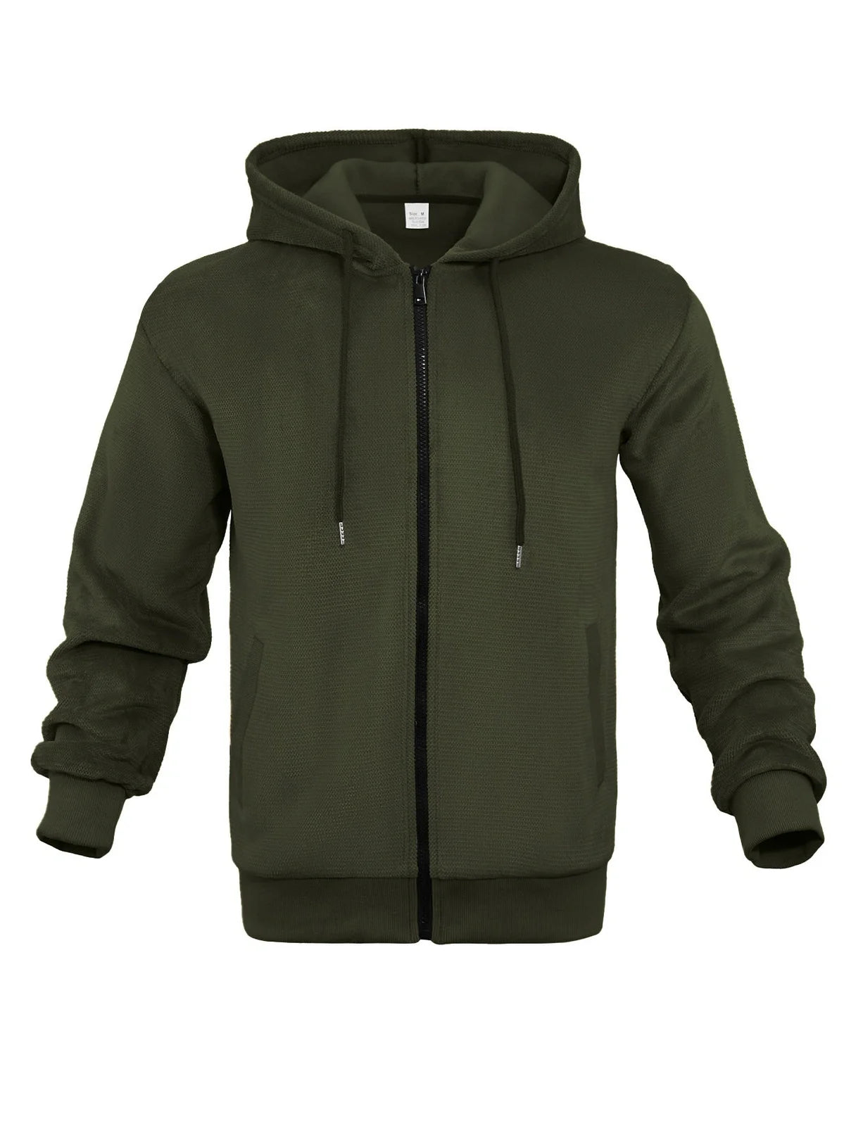 Men's grey zippered hooded sweatshirt with fleece lining and full-length front zip