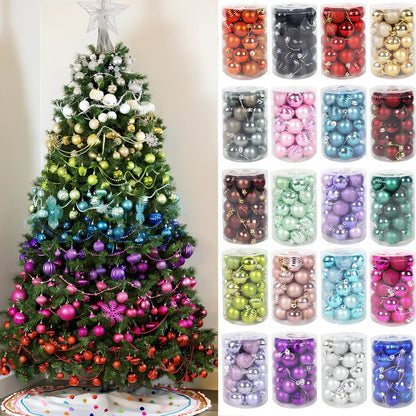 34 Christmas tree ball ornaments in assorted colours with 6cm diameter plastic construction