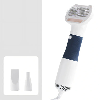 Grey electric pet grooming comb with hair removal function, 29cm length with two wind head attachments