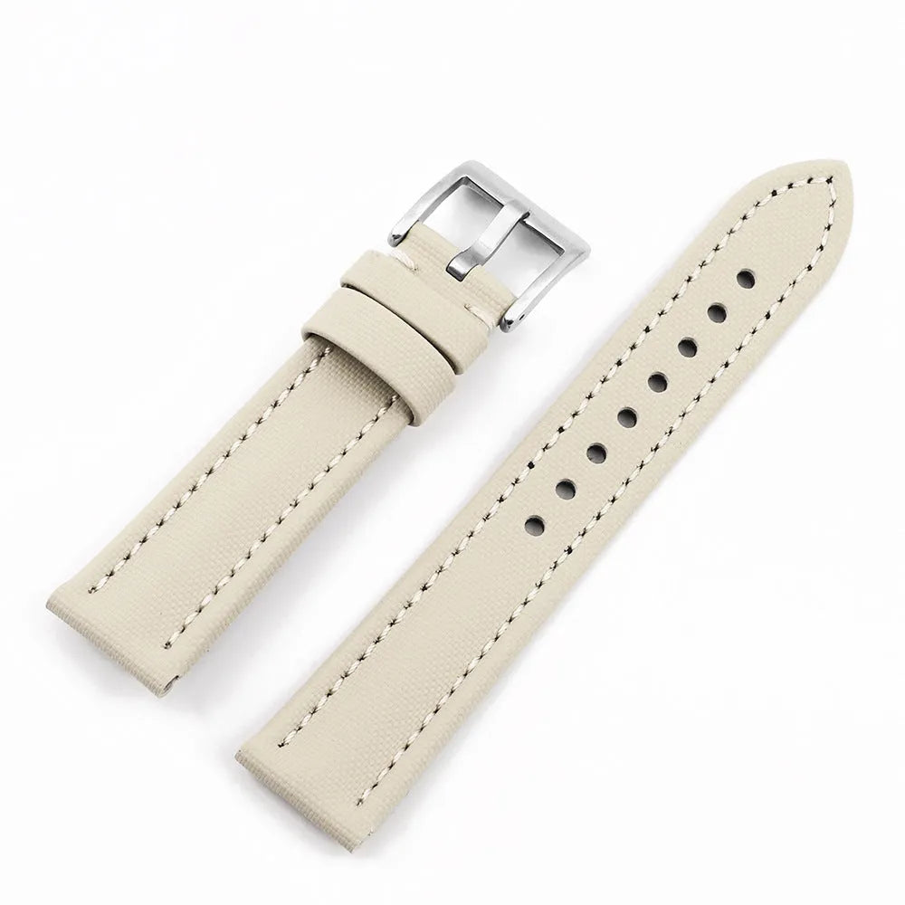 Oxford water-repellent cloth leather watch strap in black, blue, green, grey or beige, 18mm to 22mm width