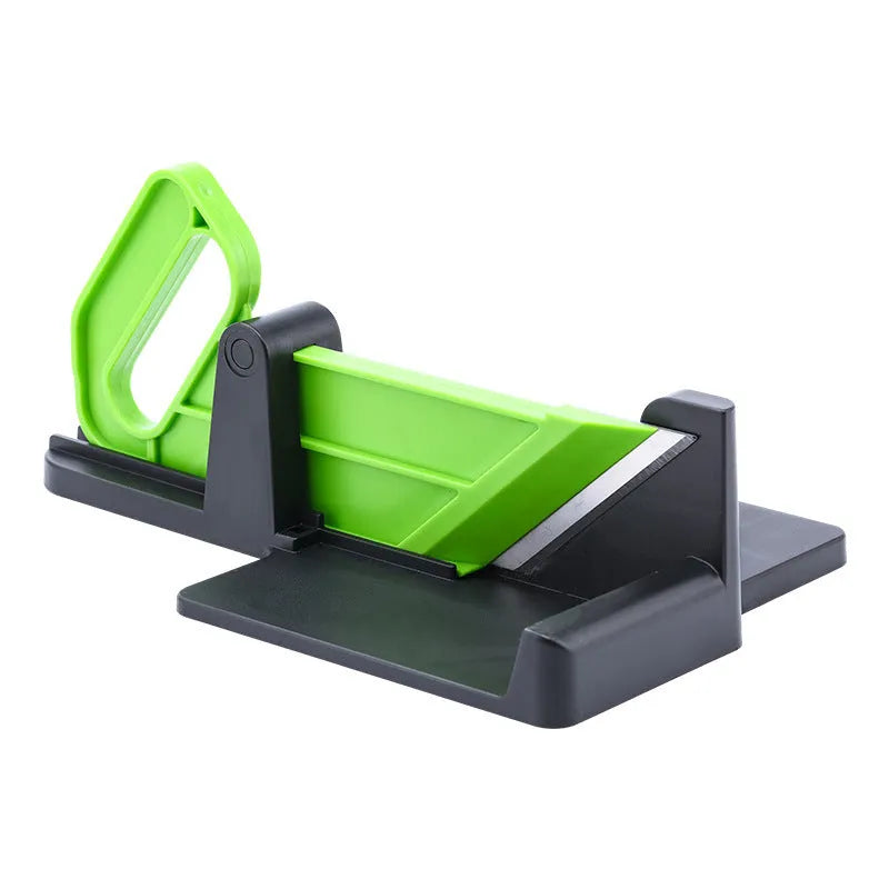 Green and red vegetable cutter with stainless steel blades for carrots and potatoes