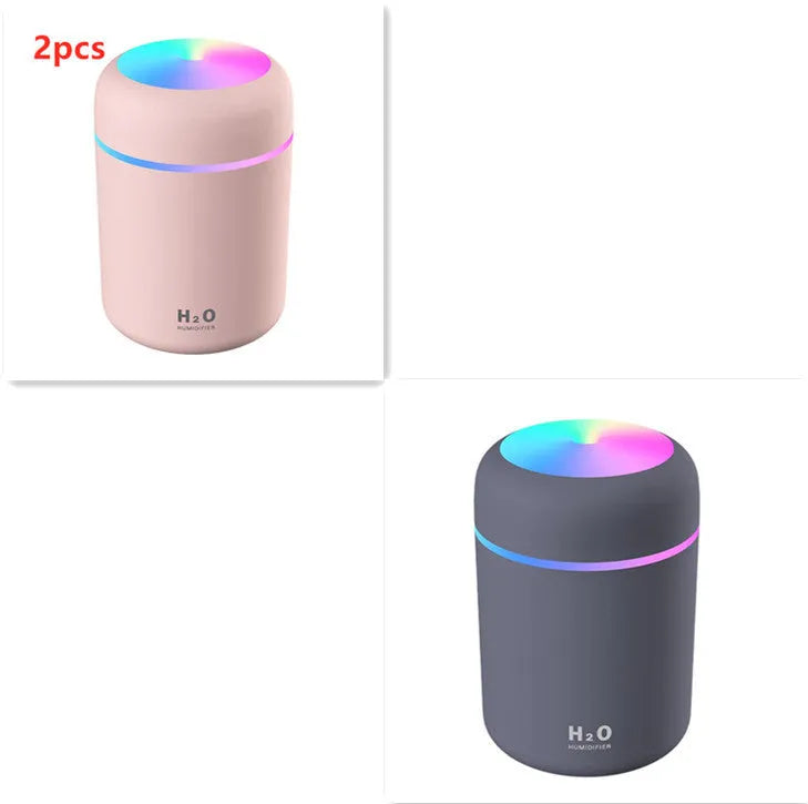 Pink white or navy blue USB desktop humidifier with LED mood lights and 300ml water tank