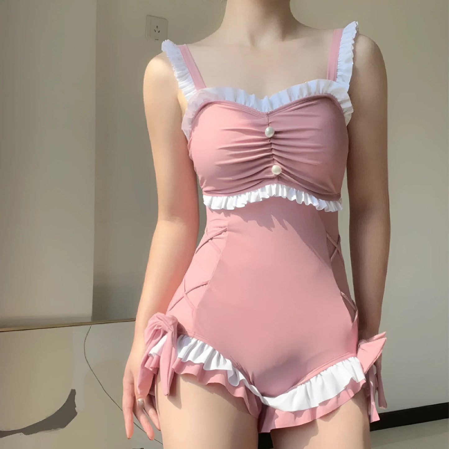 Women's milk silk one-piece swimsuit in solid colour with sleeveless design