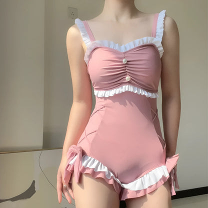 Women's milk silk one-piece swimsuit in solid colour with sleeveless design