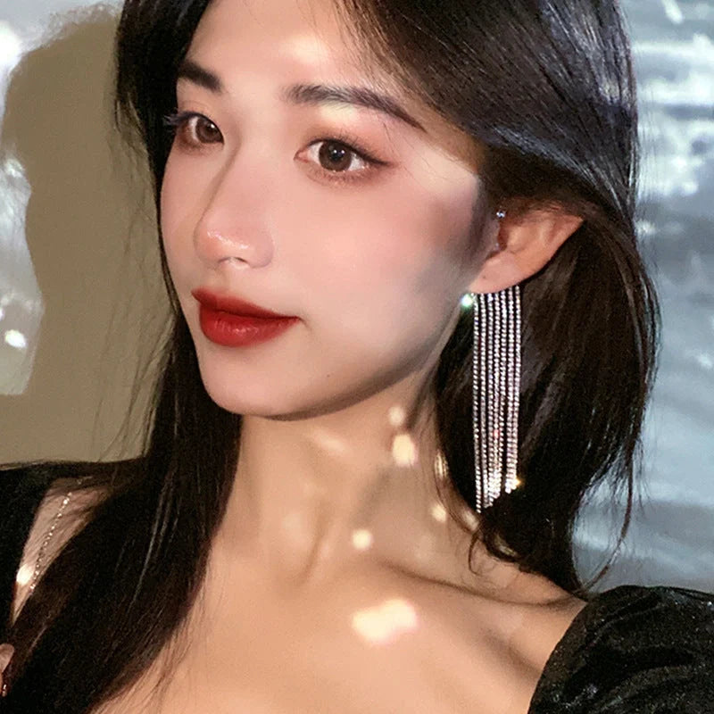 Fashionable gold and silver tassel earrings with a geometric design and luxurious 14K real gold plating