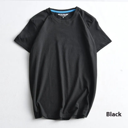 Men's solid colour cotton round neck T-shirt on a hanger, short sleeve casual style.