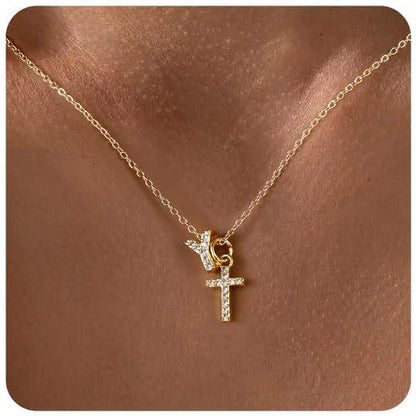 A-Z zircon inlaid letter necklace on a copper regular chain with electroplated finish