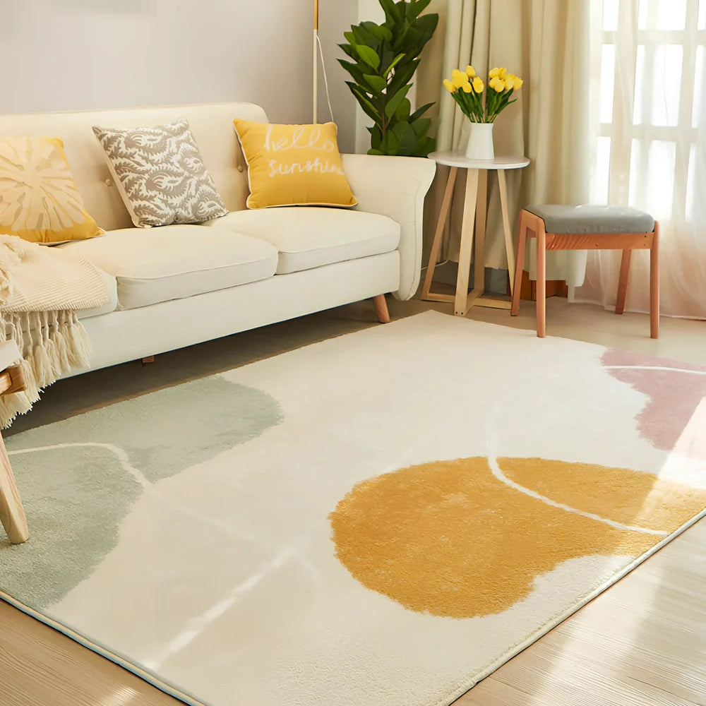 Rectangular machine-woven blanket cushion in mountain breeze colour on sofa