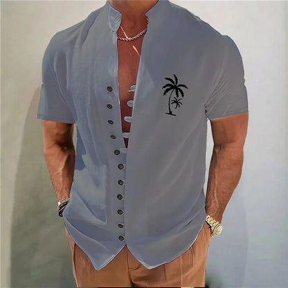 Youth wearing geometric floral print short sleeve cardigan shirt in chemical fibre blend fabric
