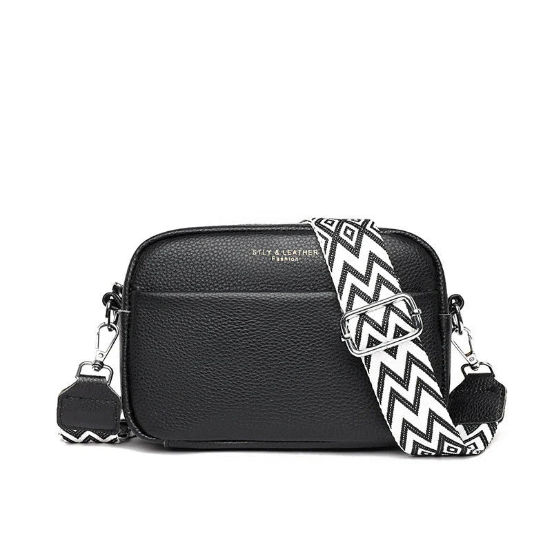 Fashionable crossbody bag with stylish rhombus embroidered shoulder strap in various color options