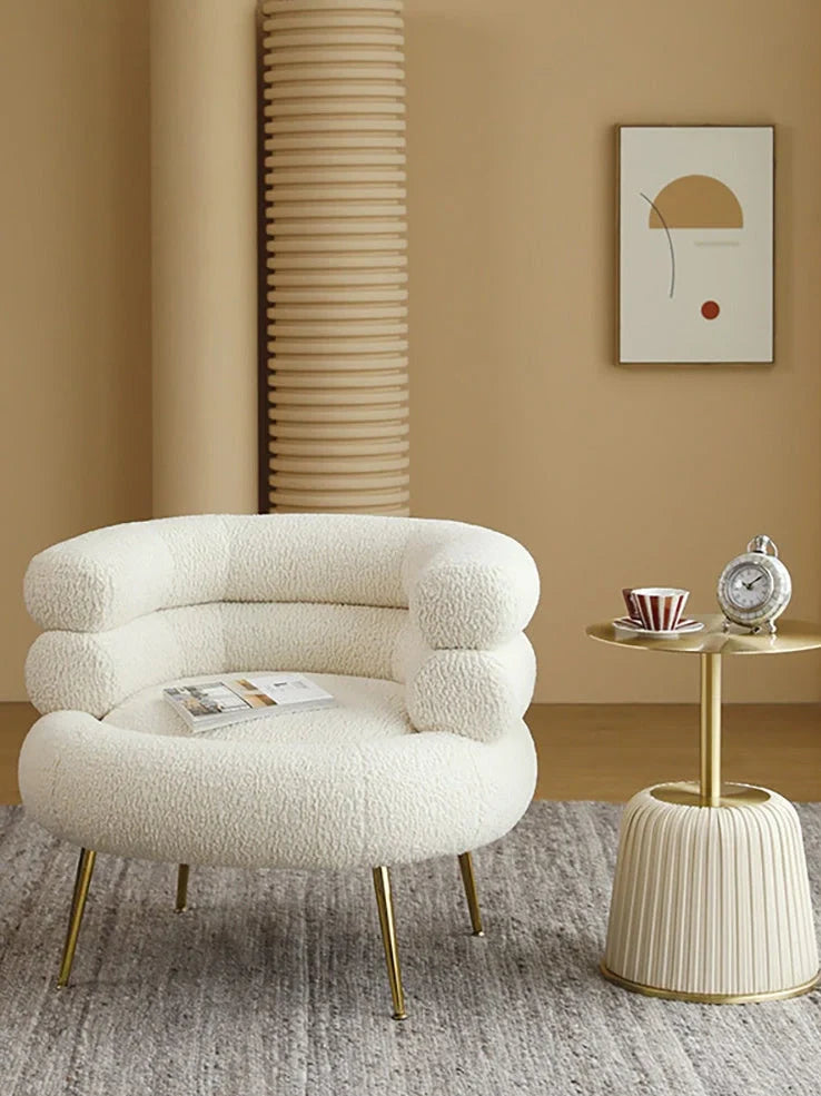 White Hot Dog sofa chair on balcony, 80cm wide cloth lounge with 20kg base and elastic foam filler