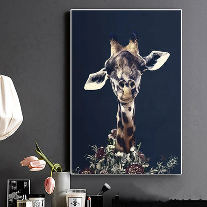 Black wildlife theme canvas poster print with white border for framing in multiple size options