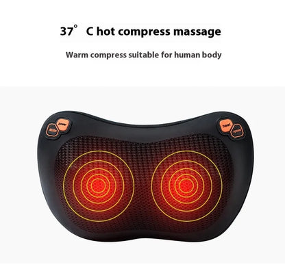 Black and brown genuine leather smart massage pillow with 8 rotating heads.